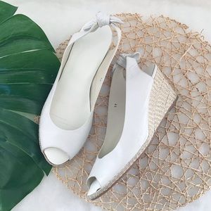 White leather with tan soles wedge espadrilles with bows size EU 39 8-1/2